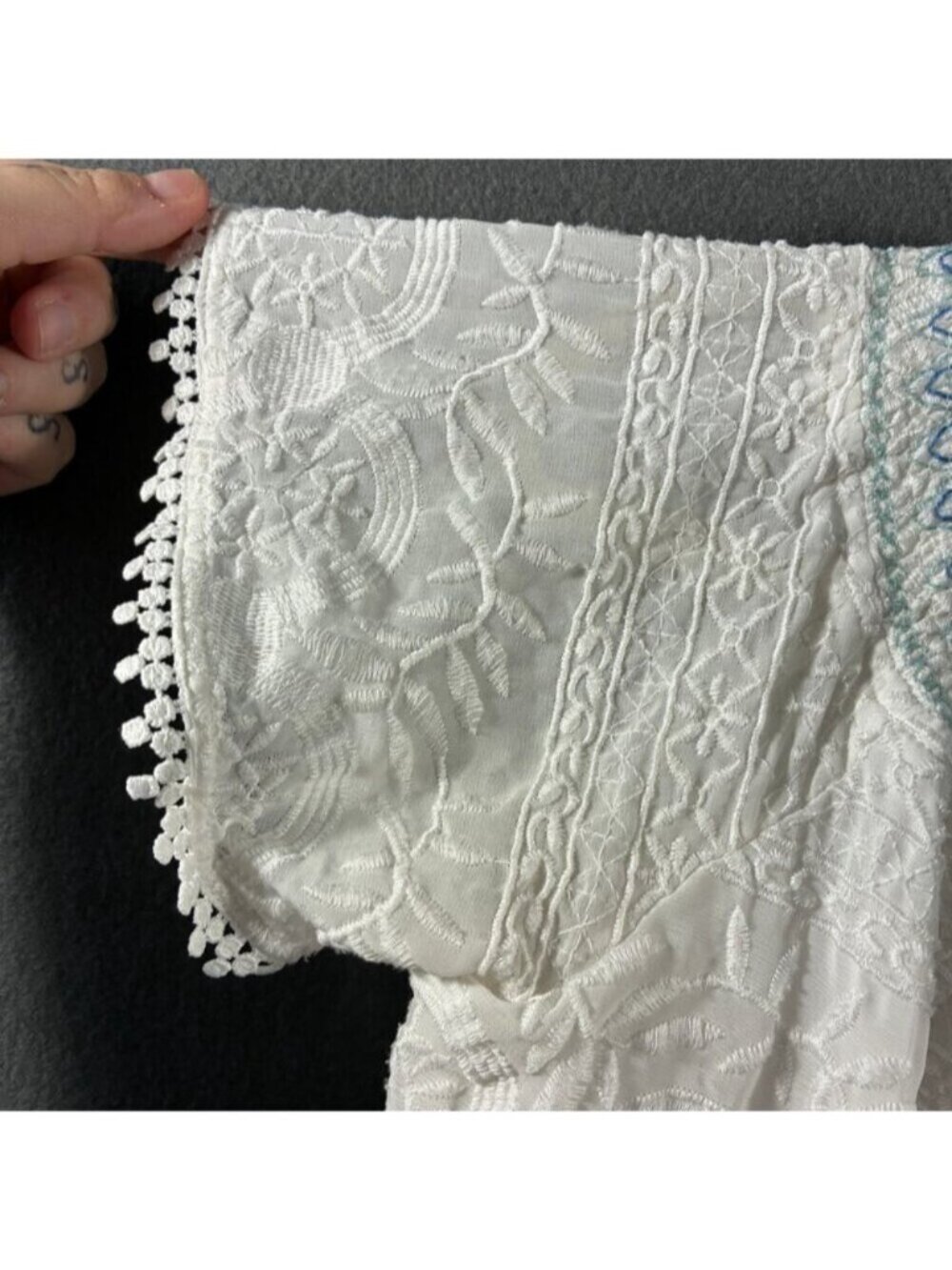 women mini dress medium white embroidered lace coastal cowgirl boho western - Picture 3 of 7